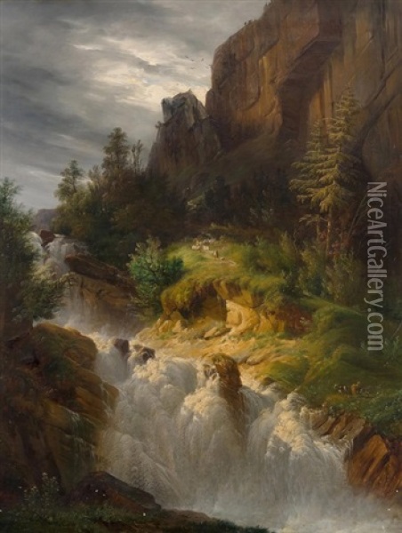 Chute Inferieure Du Reichenbach Oil Painting - Francois Diday