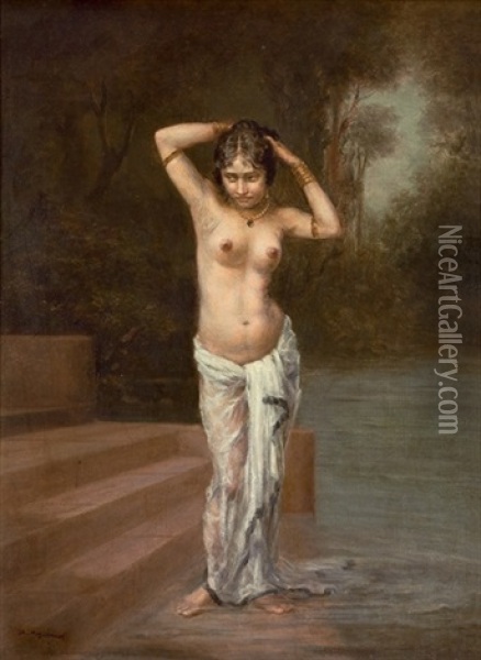Untitled (bather) Oil Painting - Hemen Mazumdar