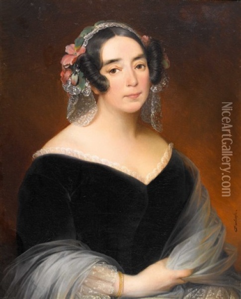 Portrait De Charlotte Robertine De Belis (st. Remy) Oil Painting - Edouard Louis Dubufe