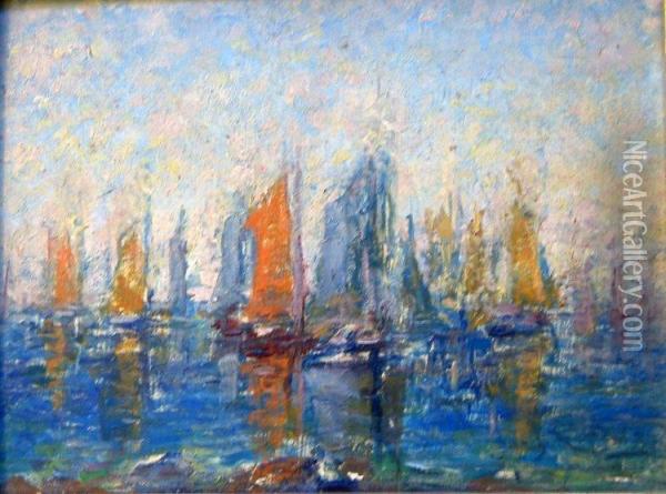 Sailing Boats At Le Croise Oil Painting - Leon Hermant