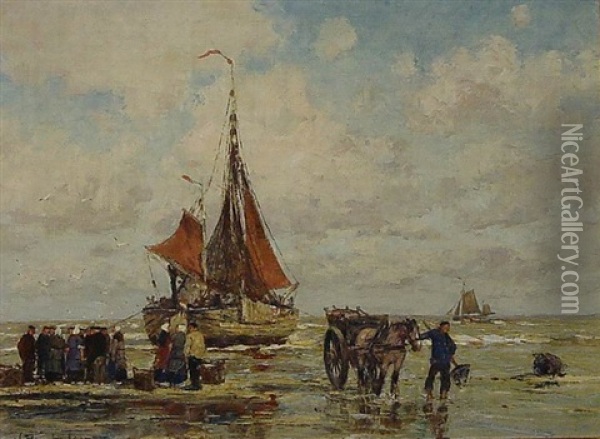 Wattfischer An Der Nordsee Oil Painting - Wilhelm Hambuechen