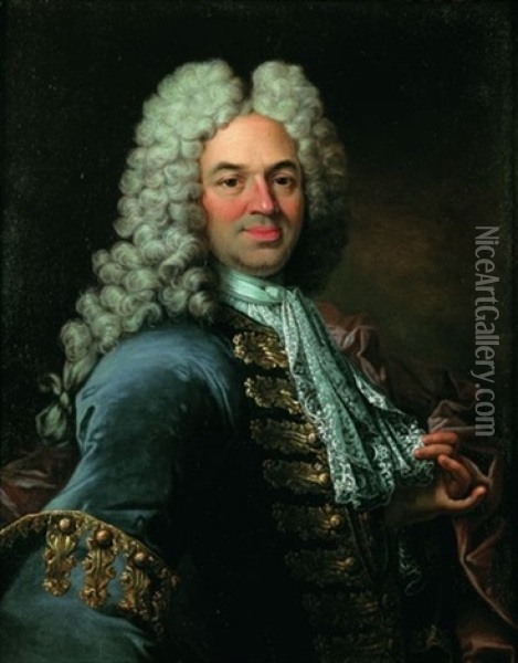 Portrait D'homme A La Veste Brodee Bleue Oil Painting - Robert Levrac-Tournieres