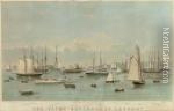 The Yacht Squadron At Newport Oil Painting - Currier & Ives Publishers