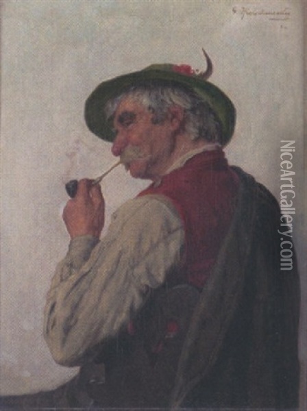 Vergnugter Peifenraucher Oil Painting - Hugo Kotschenreiter