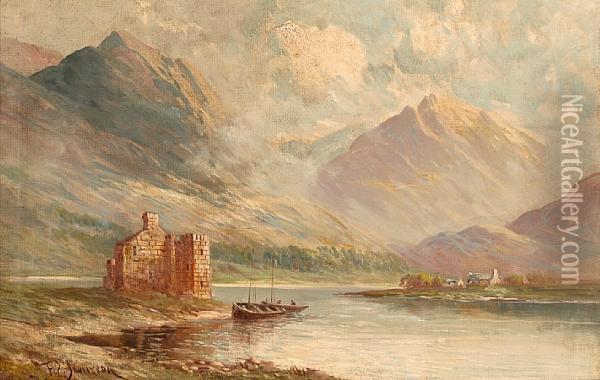 A Castle By The Lake Oil Painting - F.E. Jamieson