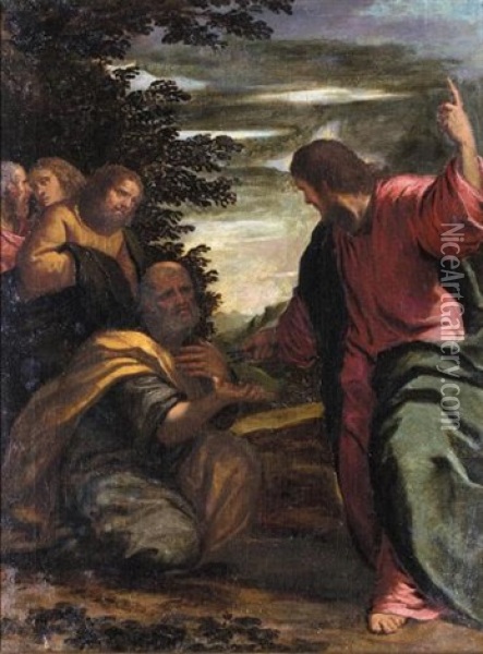 Christ Charging Saint Peter With The Keys Of Heaven Oil Painting -  Scarsellino