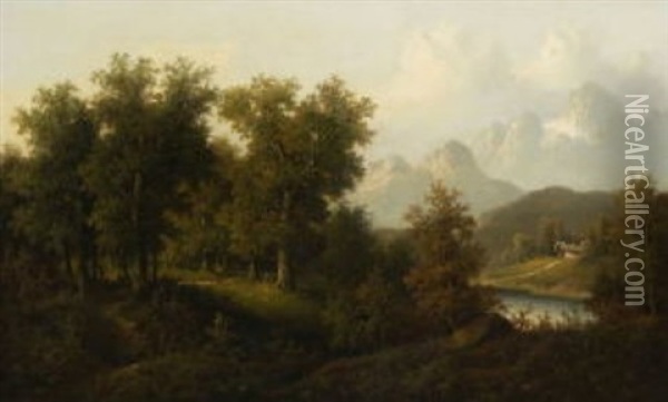 Waldlandschaft Mit Wanderer Oil Painting - Eduard Boehm