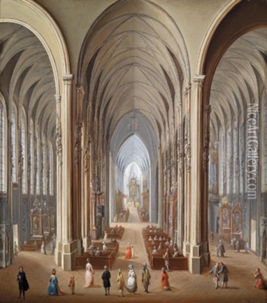 Ein Gotisches Kircheninterieur Oil Painting - Johann Andreas Herrlein