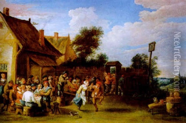 Feiernde Bauern Vor Einem Wirtshaus Oil Painting - Ferdinand Van Apshoven