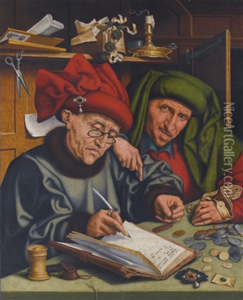 The Misers Oil Painting - Quentin Massys the Elder