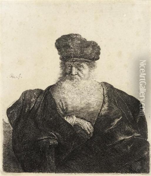 Old Man In Broad Velvet Cloak Oil Painting - Rembrandt Van Rijn