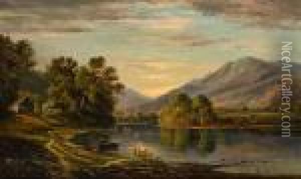 River Landscape Oil Painting - Edmund Darch Lewis