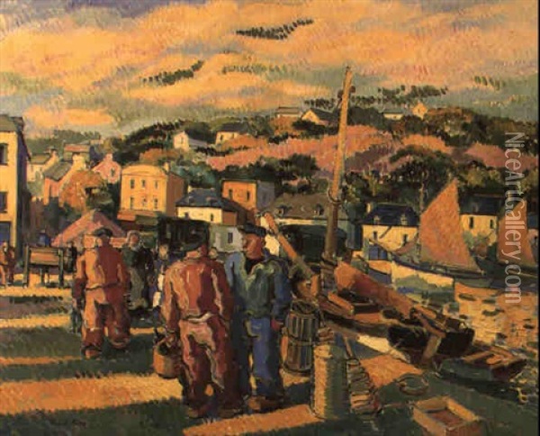 Marins Au Port De Douarnenez Oil Painting - Pierre De Belay