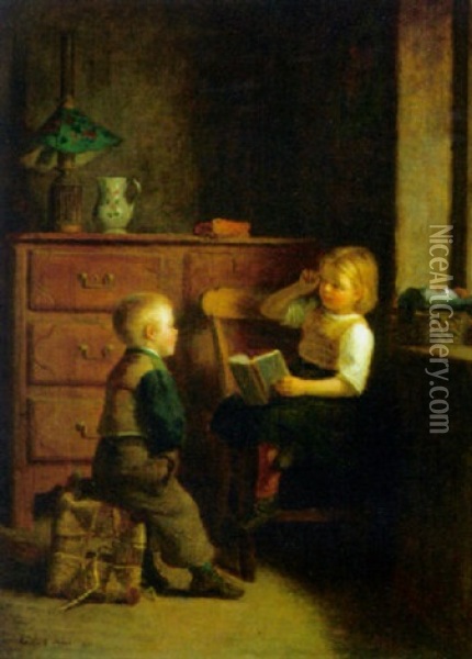 A Good Story Oil Painting - Pierre Edouard Frere