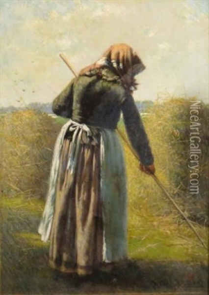 Woman With A Rake Oil Painting - Harry Herman Roseland