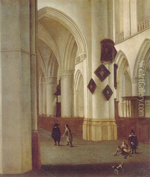The Interior Of The Nieuwe Kerk, Delft Oil Painting - Isaac van Nickele