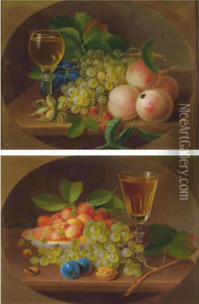 Still Life With Grapes: A Pair Of Paintings Oil Painting - George Forster