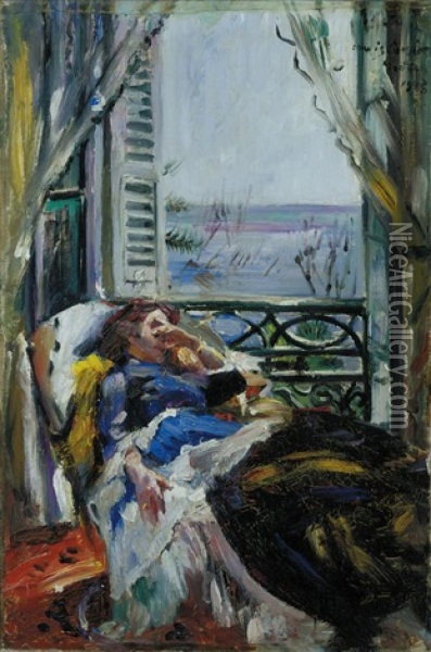 Frau Im Liegestuhl Am Fenster (woman In A Deckchair By The Window) Oil Painting - Lovis Corinth