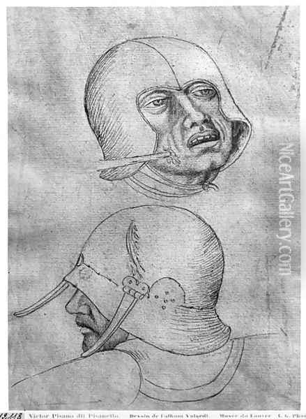 Two heads of soldiers wearing helmets, from the The Vallardi Album Oil Painting - Antonio Pisano (Pisanello)