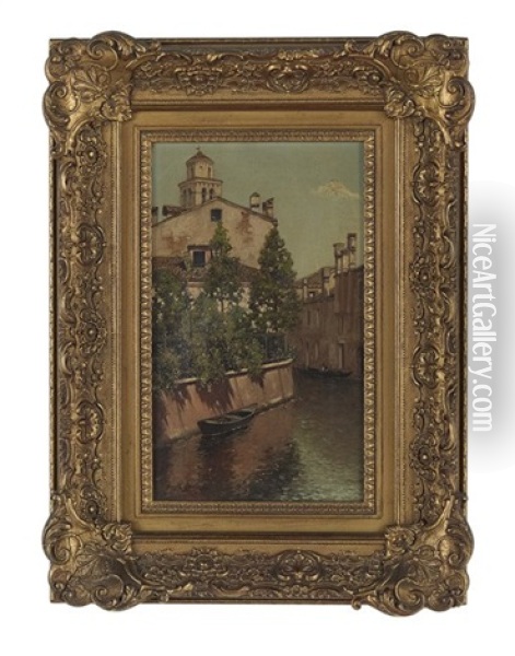 Quiet Venetian Canal Scene Oil Painting - Warren W. Sheppard