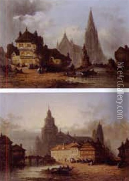 Norman Cathedral Towns (3 Works, 1 Oil On Board) Oil Painting - John Henry Foley