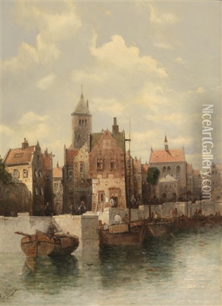 Scene From Gdansk Oil Painting - August Siegen