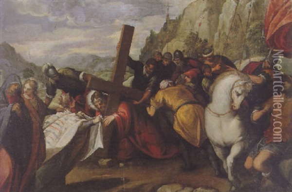 Christ On The Road To Calvary With St. Veronica And The Sudarium Oil Painting - Antonio Vassilacchi