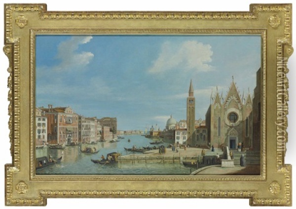 The Grand Canal From Santa Maria Della Carita', Looking Towards The Bacino Di San Marco
The Grand Canal From Santa Maria Della Carita', Looking Towards The Bacino Di San Marco Oil Painting -  Canaletto