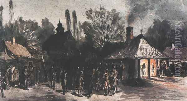 Insurgents Marching out of a Village Oil Painting - Maksymilian Gierymski