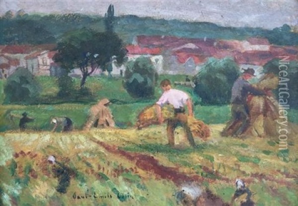 Double Sided Painting- People Working In The Field (recto); Landscape (verso) Oil Painting - Paul-Emile Colin