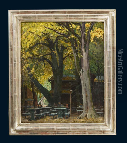 Biergarten-unter Der Linde Oil Painting - Hans Hartig