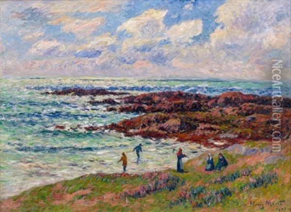 La Recolte Des Goemons A Nevez Oil Painting - Henry Moret