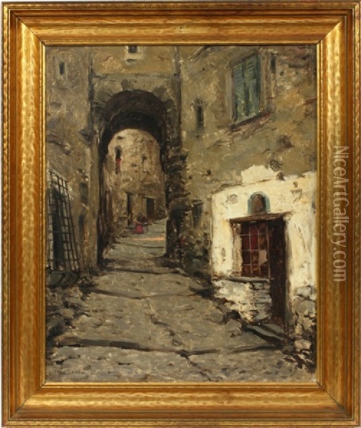French Street Scene With Archway Oil Painting - Charles-Frederic Lauth