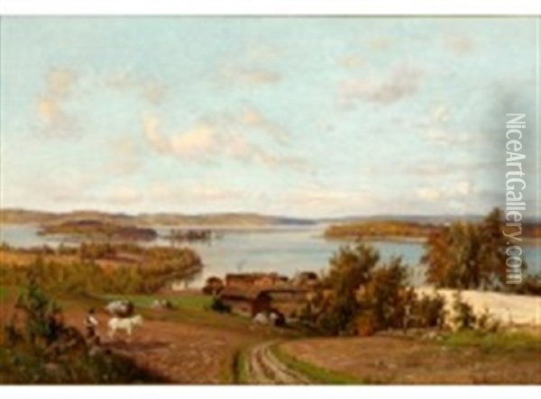 Landscape From Tuulos Oil Painting - Magnus Hjalmar Munsterhjelm