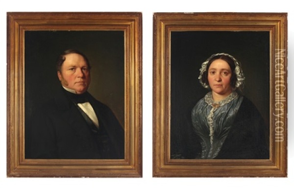 A Pair Of Portraits Depicting Nicolai Frederik Bonnesen And His Wife Oil Painting - Andreas Hunaeus