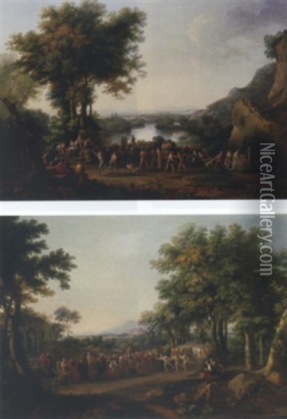 The Olympics:  A Wooded Landscape With Athletes Boxing Oil Painting - Claude Lorrain