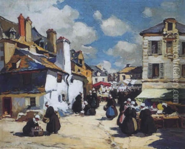 Jour De Marche En Bretagne Oil Painting - Henri Alphonse Barnoin