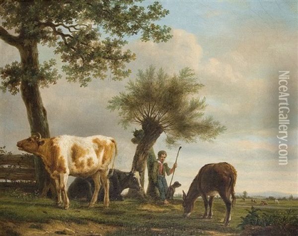 Hirte Bei Dem Vieh Oil Painting - Jean Baptiste Berre