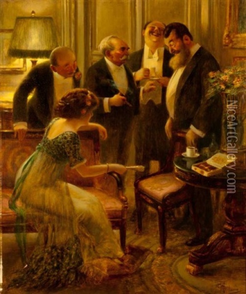 Discussion Au Fumoir Oil Painting - Albert Guillaume