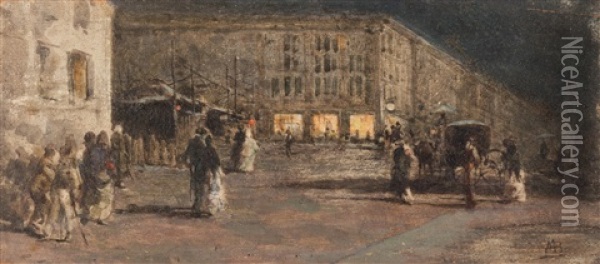 Piazza Di Milano Con Passanti Oil Painting - Mose di Giosue Bianchi