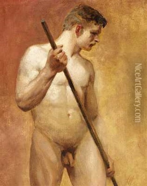 Mandlig Model Oil Painting - Heinrich (Ed. Julius H.) Huebner