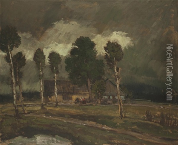 Gehoft Im Gewitter Oil Painting - Gustav Macoun