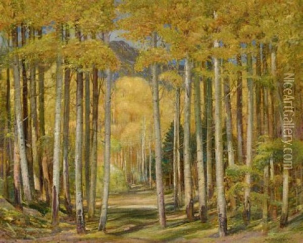 Autumn Aspen Forest Oil Painting - Oscar Edmund Berninghaus