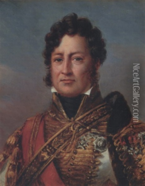 Portrait Du Duc D'orleans, Futur Louis-philippe, En Costume De General Des Hussards Oil Painting - Henri-Joseph Hesse