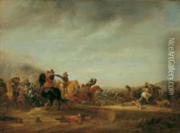 Reitergefecht Oil Painting - Abraham van der Hoef