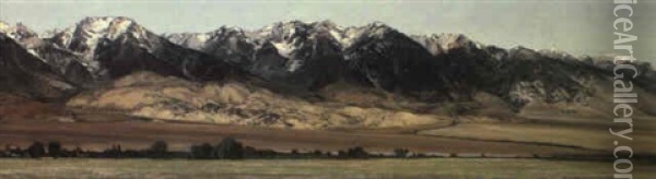 A Panoramic View Of The Sierras From Independence, Inyo     County, California Oil Painting - Henry Joseph Breuer