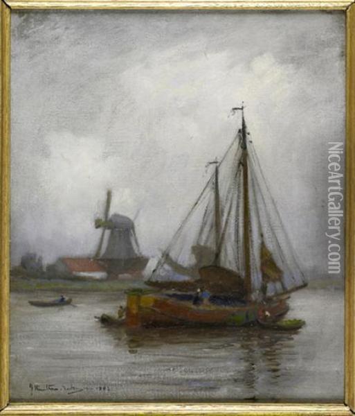 A Dutch Canal Scene Oil Painting - James Hamilton Mackenzie