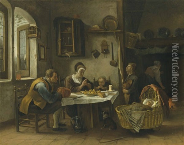 Prayer Before A Meal Oil Painting - Jan Steen