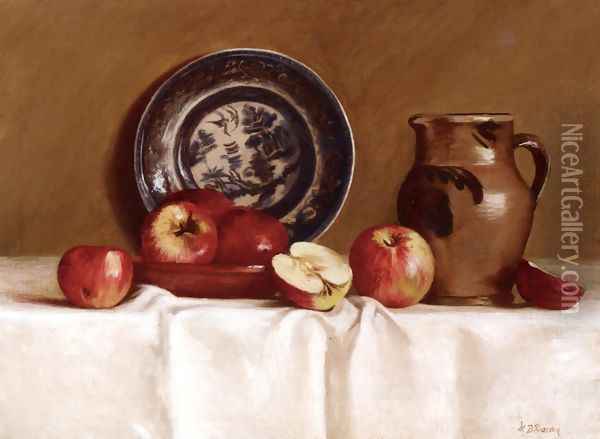 Apples, Ming Plate and Earthenware Pitcher Oil Painting - Milne Ramsey