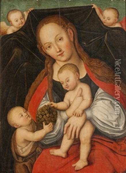 Die Madonna Mit Dem Kinde Und Dem Trauben Bringenden Johannesknaben Oil Painting - Lucas Cranach the Elder